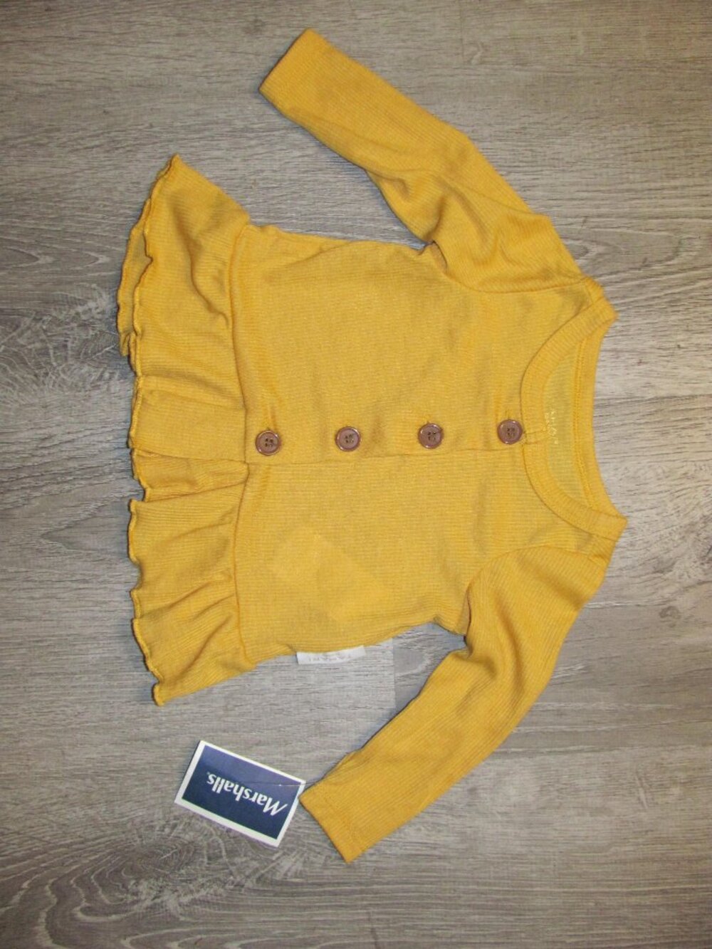 Tahari Baby Mustard Yellow Ribbed Peplum Top Size 3-6 M NWT Long Sleeve Buttons